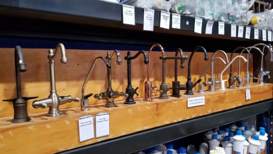 A variety of fancy faucets in different metal finishes for your reverse osmosis filter replacement